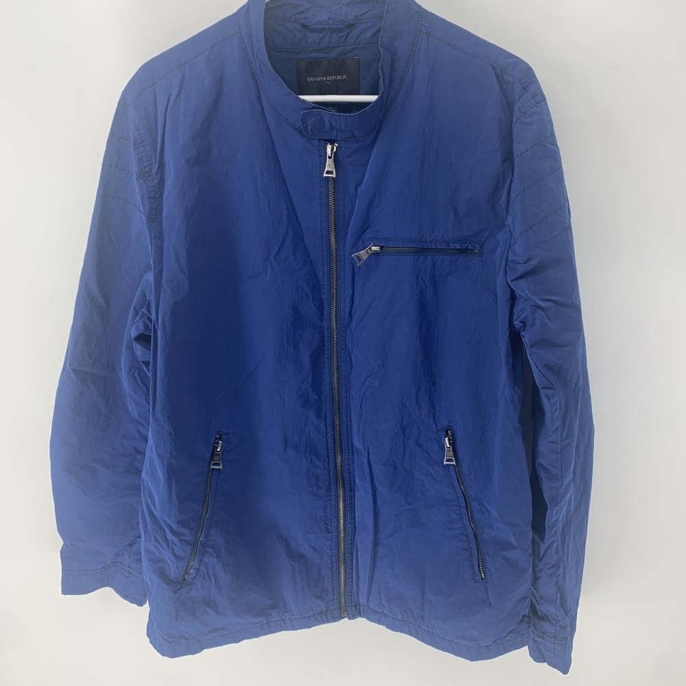 Banana Republic Jacket Mens Large  Blue Nylon Cotton Full Zip  2013 Windbreaker - Picture 2 of 11